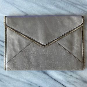 Rebecca Minkoff Taupe Leather Leo Envelope Clutch w/ Gold Hardware